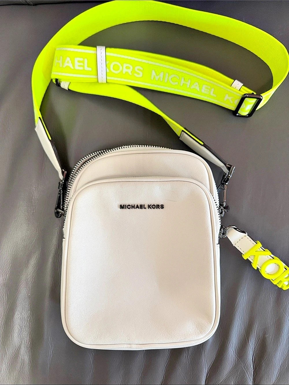 Michael Kors Double Zip Camera Crossbody Bag White & Yellow